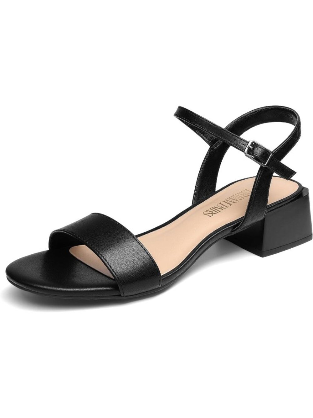 Women's Black Open Toe Adjustable Ankle Strap Chunky Low Heeled Sandals